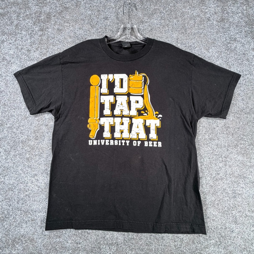 Hanes Beefy-T University of Beer T-Shirt Mens Large Black I'd Tap That Graphic